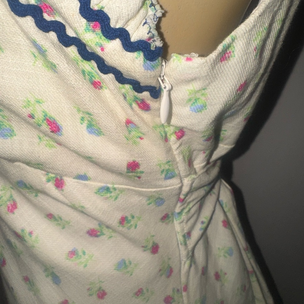 Free People Cream Floral Midi Dress with Blue Details - Picture 8 of 13